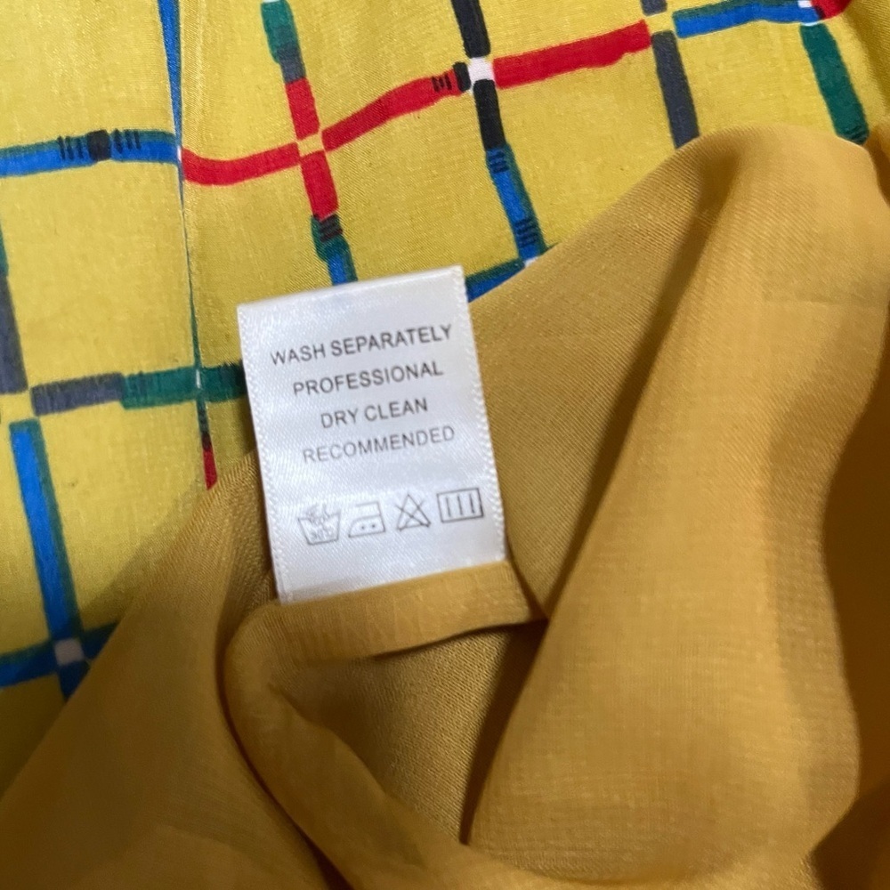 Emmelle Yellow Plaid Shift Dress | Retro Mod Graphic Print | Size Small - Picture 8 of 9